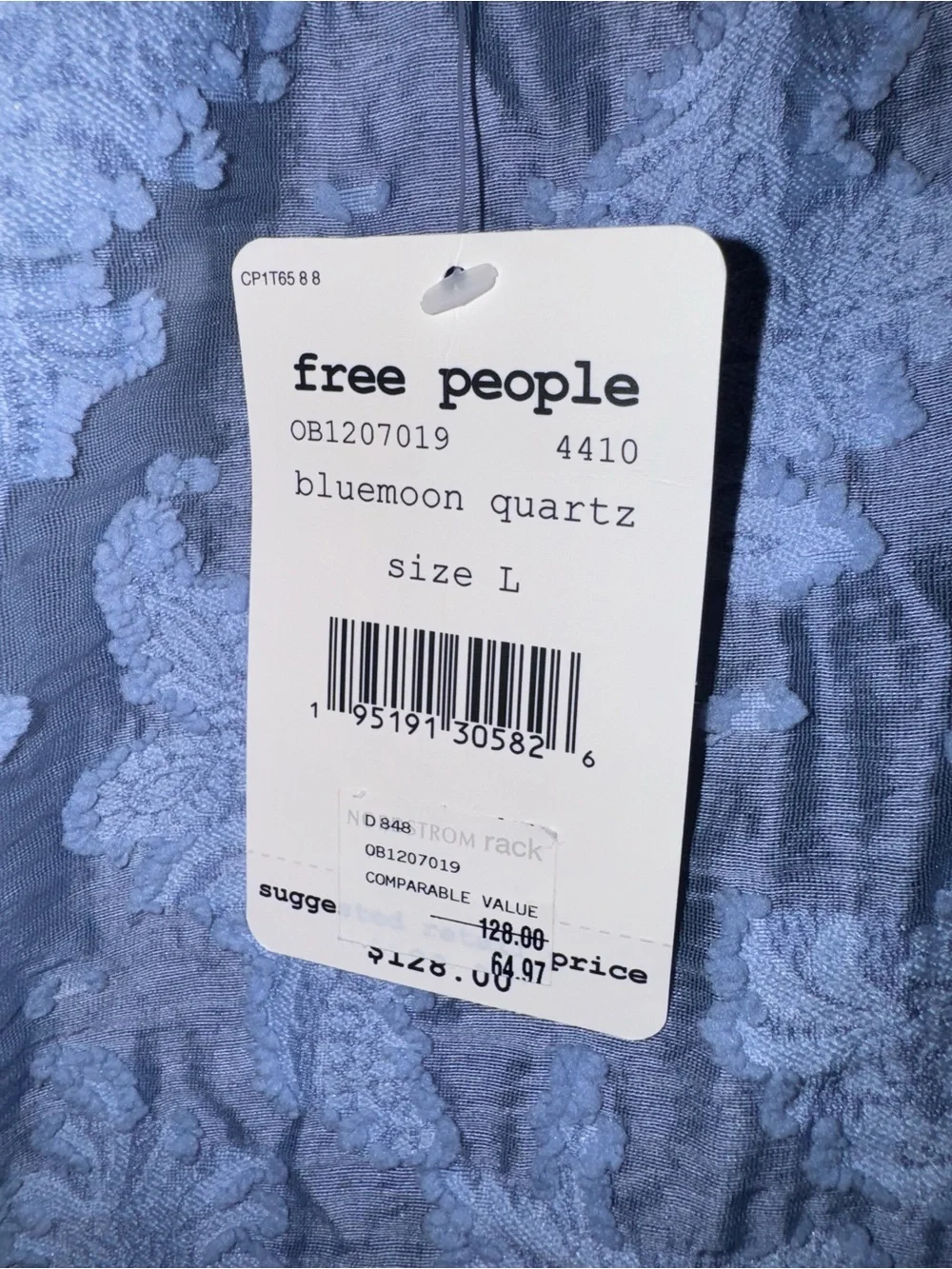 Free People Blue Peplum Puff Sleeve-tied Back NEW